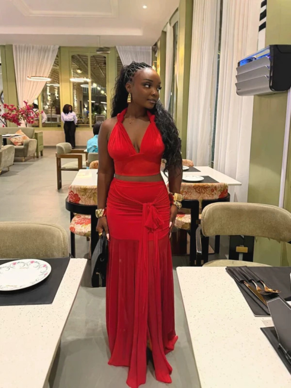 ZARA African Summer Sexy Halter Backless Top and Tie Skirt Set